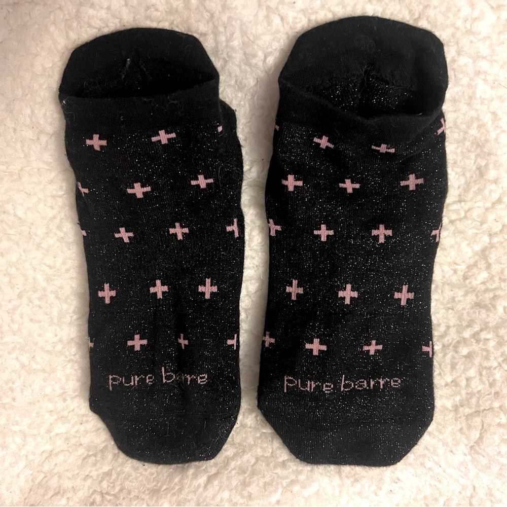 Pure Barre by Tavi Noir Black with Pink Cross Metallic Grip Barre Socks